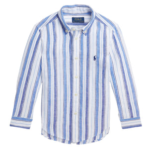 blouse wit-blauw linnen