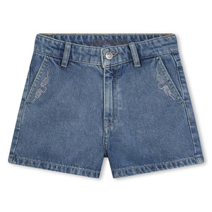 shorts jeansblauw strass