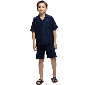 set navyblauw seersucker