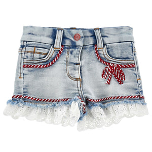 shorts jeansblauw broderie