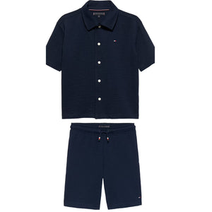 set nightblauw seersucker